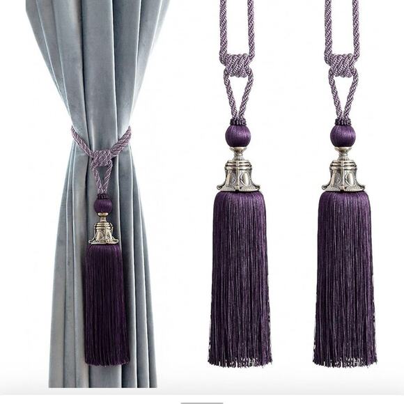2 Melodieux Decorative Curtain Tiebacks Antique Bell Tassels Holdbacks Purple - Picture 1 of 4